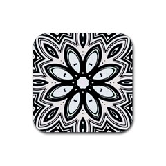 Black And White Floral Print Pattern Rubber Coaster (square)  by SpinnyChairDesigns