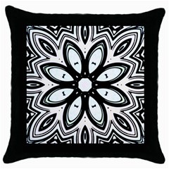 Black And White Floral Print Pattern Throw Pillow Case (black) by SpinnyChairDesigns