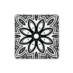 Black And White Floral Print Pattern Square Magnet by SpinnyChairDesigns