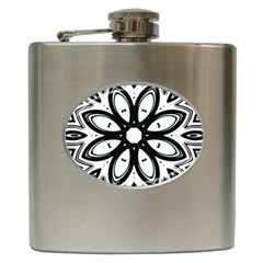 Black And White Floral Print Pattern Hip Flask (6 Oz) by SpinnyChairDesigns