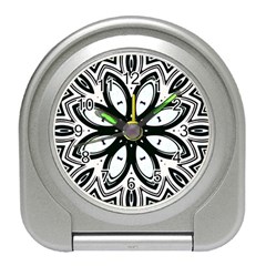 Black And White Floral Print Pattern Travel Alarm Clock by SpinnyChairDesigns