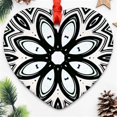 Black And White Floral Print Pattern Heart Ornament (two Sides) by SpinnyChairDesigns