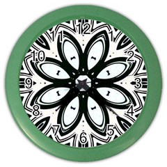 Black And White Floral Print Pattern Color Wall Clock by SpinnyChairDesigns