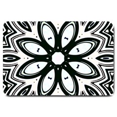 Black And White Floral Print Pattern Large Doormat  by SpinnyChairDesigns