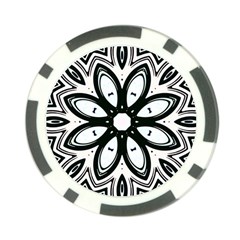 Black And White Floral Print Pattern Poker Chip Card Guard by SpinnyChairDesigns