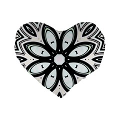 Black And White Floral Print Pattern Standard 16  Premium Heart Shape Cushions