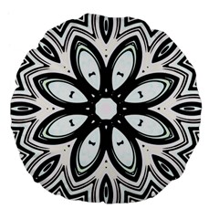 Black And White Floral Print Pattern Large 18  Premium Flano Round Cushions by SpinnyChairDesigns