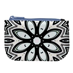 Black And White Floral Print Pattern Large Coin Purse by SpinnyChairDesigns