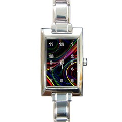 Neon Glow Lines On Black Rectangle Italian Charm Watch by SpinnyChairDesigns