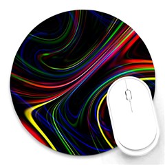 Neon Glow Lines On Black Round Mousepads by SpinnyChairDesigns