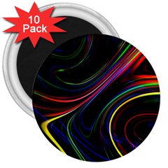 Neon Glow Lines On Black 3  Magnets (10 Pack)  by SpinnyChairDesigns