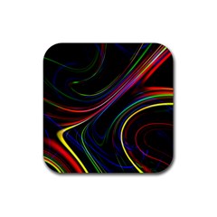 Neon Glow Lines On Black Rubber Coaster (square)  by SpinnyChairDesigns