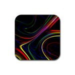 Neon Glow Lines on Black Rubber Coaster (Square)  Front