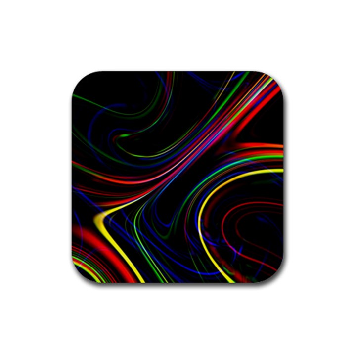 Neon Glow Lines on Black Rubber Coaster (Square) 