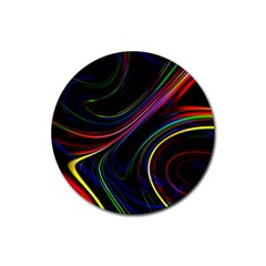 Neon Glow Lines On Black Rubber Coaster (round)  by SpinnyChairDesigns