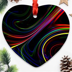 Neon Glow Lines On Black Heart Ornament (two Sides) by SpinnyChairDesigns