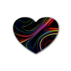 Neon Glow Lines On Black Rubber Coaster (heart)  by SpinnyChairDesigns