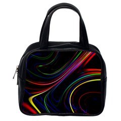 Neon Glow Lines On Black Classic Handbag (one Side) by SpinnyChairDesigns