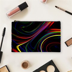 Neon Glow Lines On Black Cosmetic Bag (medium) by SpinnyChairDesigns