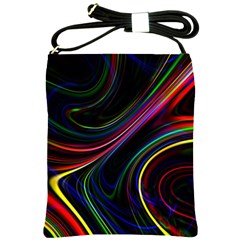 Neon Glow Lines On Black Shoulder Sling Bag by SpinnyChairDesigns