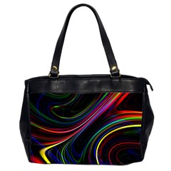 Neon Glow Lines On Black Oversize Office Handbag (2 Sides) by SpinnyChairDesigns