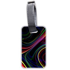 Neon Glow Lines On Black Luggage Tag (two Sides) by SpinnyChairDesigns