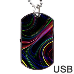 Neon Glow Lines On Black Dog Tag Usb Flash (one Side) by SpinnyChairDesigns