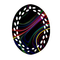 Neon Glow Lines On Black Oval Filigree Ornament (two Sides) by SpinnyChairDesigns