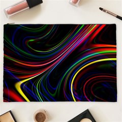 Neon Glow Lines On Black Cosmetic Bag (xxl) by SpinnyChairDesigns