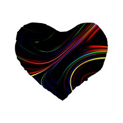 Neon Glow Lines On Black Standard 16  Premium Heart Shape Cushions by SpinnyChairDesigns