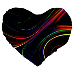 Neon Glow Lines On Black Large 19  Premium Heart Shape Cushions by SpinnyChairDesigns