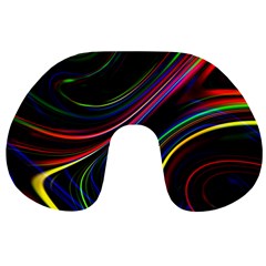 Neon Glow Lines On Black Travel Neck Pillow by SpinnyChairDesigns