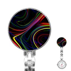 Neon Glow Lines On Black Stainless Steel Nurses Watch by SpinnyChairDesigns