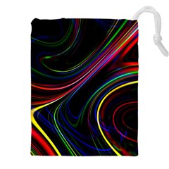 Neon Glow Lines On Black Drawstring Pouch (5xl) by SpinnyChairDesigns