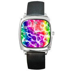 Colorful Tie Dye Pattern Texture Square Metal Watch by SpinnyChairDesigns