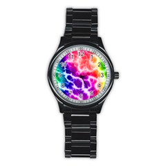 Colorful Tie Dye Pattern Texture Stainless Steel Round Watch by SpinnyChairDesigns