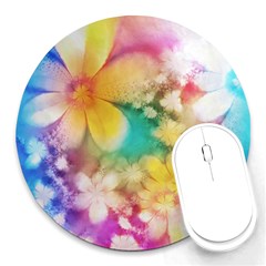 Watercolor Flowers Floral Print Round Mousepads by SpinnyChairDesigns