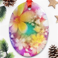 Watercolor Flowers Floral Print Ornament (oval) by SpinnyChairDesigns