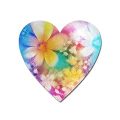 Watercolor Flowers Floral Print Heart Magnet by SpinnyChairDesigns