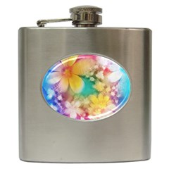 Watercolor Flowers Floral Print Hip Flask (6 Oz) by SpinnyChairDesigns