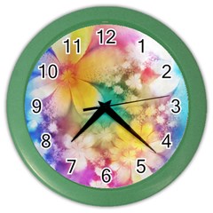 Watercolor Flowers Floral Print Color Wall Clock by SpinnyChairDesigns