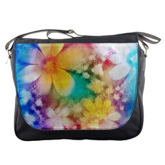 Watercolor Flowers Floral Print Messenger Bag by SpinnyChairDesigns