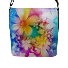 Watercolor Flowers Floral Print Flap Closure Messenger Bag (l) by SpinnyChairDesigns