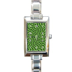 Abstract Black And Green Checkered Pattern Rectangle Italian Charm Watch by SpinnyChairDesigns