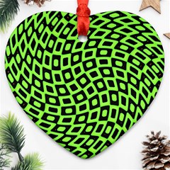 Abstract Black And Green Checkered Pattern Ornament (heart) by SpinnyChairDesigns