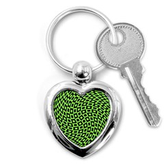 Abstract Black And Green Checkered Pattern Key Chain (heart) by SpinnyChairDesigns