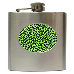 Abstract Black And Green Checkered Pattern Hip Flask (6 Oz) by SpinnyChairDesigns