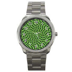 Abstract Black And Green Checkered Pattern Sport Metal Watch by SpinnyChairDesigns