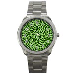 Abstract Black and Green Checkered Pattern Sport Metal Watch Front