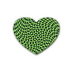 Abstract Black And Green Checkered Pattern Rubber Coaster (heart)  by SpinnyChairDesigns